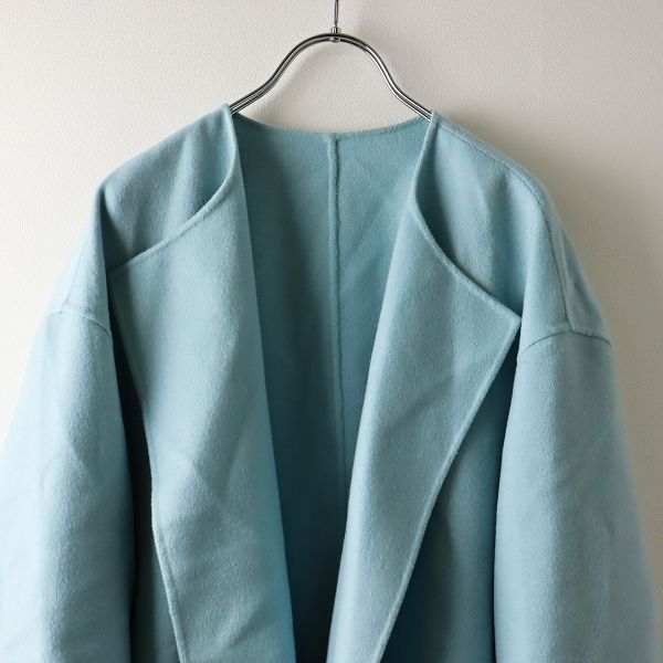 オンワード 23区 ウールカシミヤリバーコート 46 ブルー 定価5.3万 大きいサイズ オンワード樫山 23区 ウールカシミヤリバー