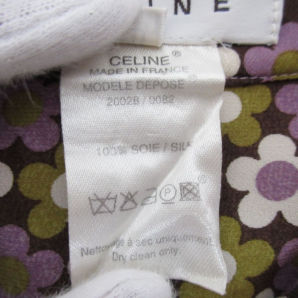 CELINE セリーヌ フラワープリント シルク シャツ サイズ38 パープル  