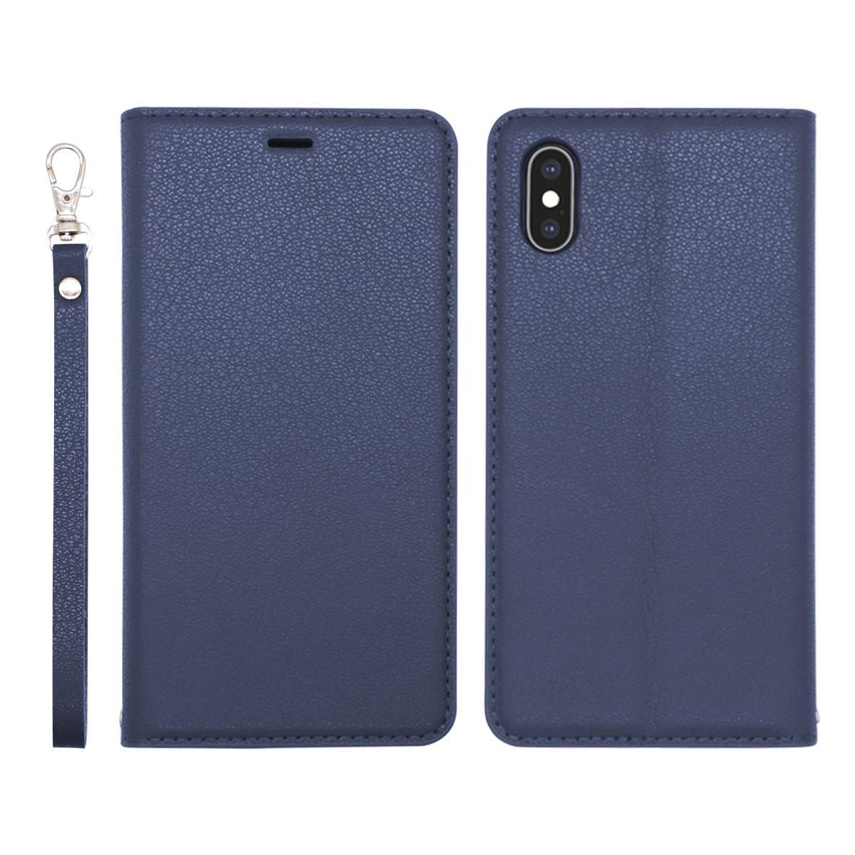 ケース 手帳型 スマホケース 超薄型 カード収納 Max ワイヤレス充電対応 マグネット スタンド機能 耐衝撃 スマホカバー iPhoneXs 財布型 おしゃれ (iPhoneXs Max ネイビー)