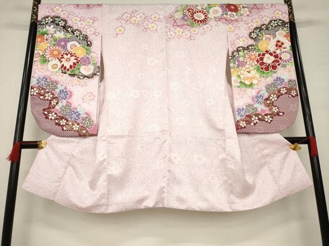 平和屋着物●小振袖　二尺袖　雲重ね花文　金彩　洗える着物　AABB3218ck 平和屋着物○小振袖 二尺袖 雲重ね花文 金彩 洗える着物