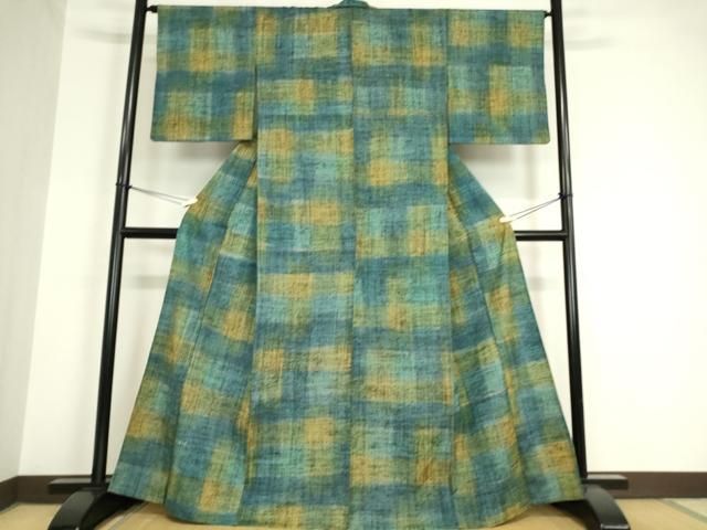 平和屋着物 上質な紬 単衣 格子 正絹 DAAV5817az