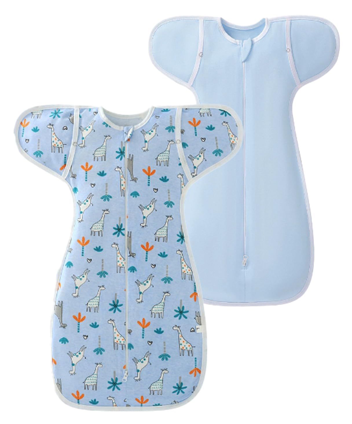 [ミャオッティ] スワドル おくるみ スリーパー 2枚セット 通年 手が出せる 新生児 ベビー 赤ちゃん コットン (ブルー) [ブルー]