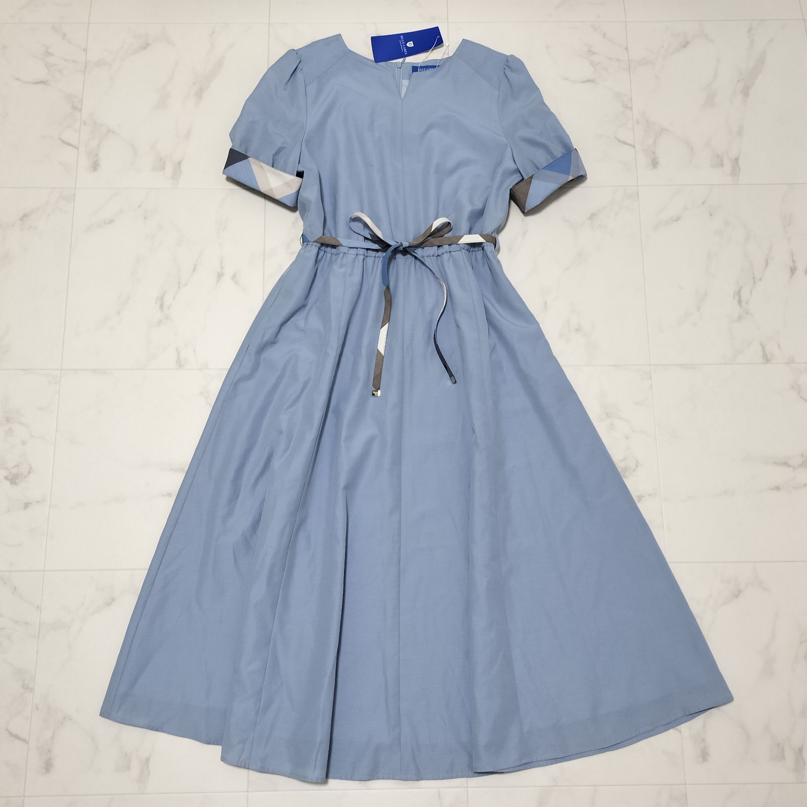 タグ付き♥品 BLUE LABEL CRESTBRIDGE ブルーレーベルクレストブリッジ ライトタンブラーブロードドレス ワンピース チェック 38 M サックス