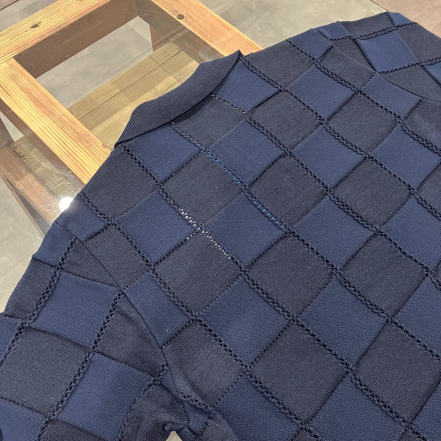 COOHEM コーヘン LINKS CHECK KNIT PULLOVER NAVY リンクス チェック