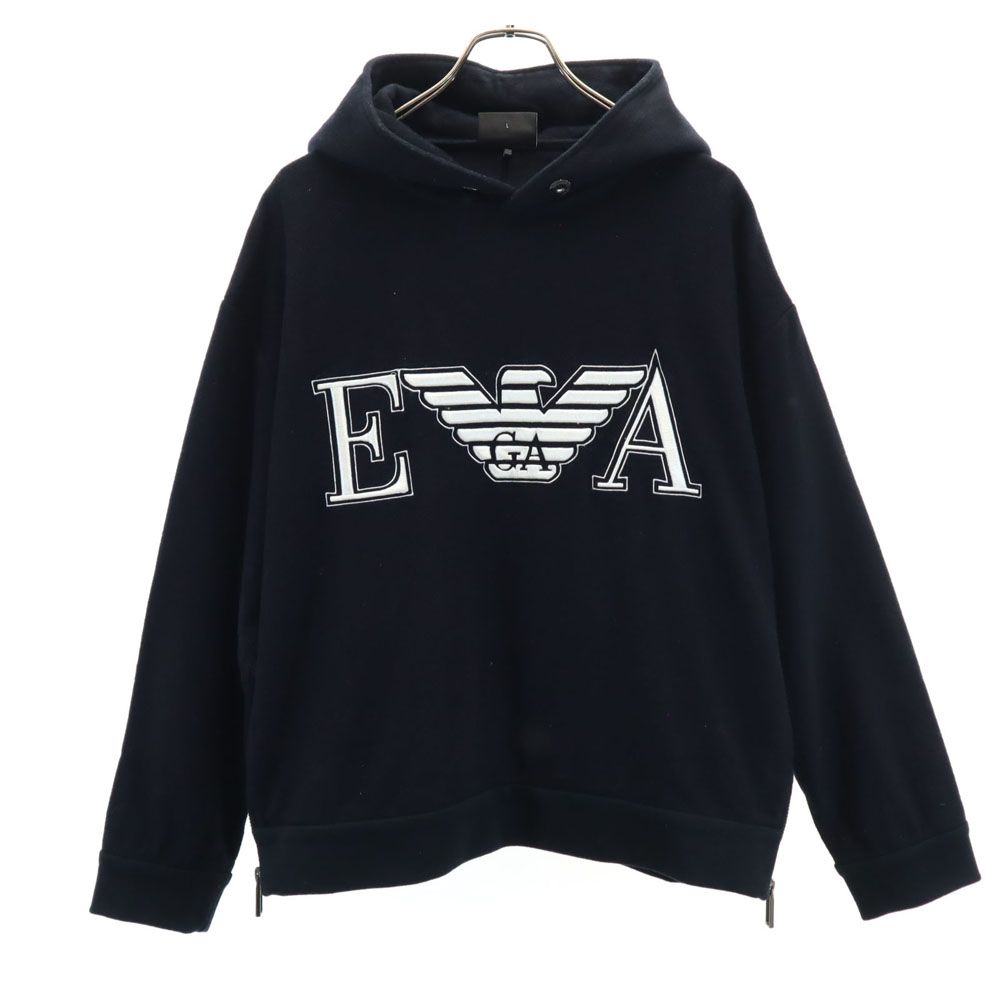 エンポリオアルマーニ ウールブレンド 長袖 パーカー L ブラック Emporio Armani 裏起毛 サイドジップ メンズ