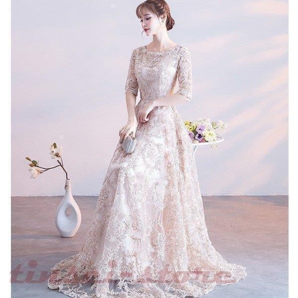 袖あり ロングドレス ウエディングドレス パーティードレス ステージ衣装 二次会 結婚式ドレス 披露宴 謝恩会 演奏会 発表会 成人式 上品 aラインワンピ