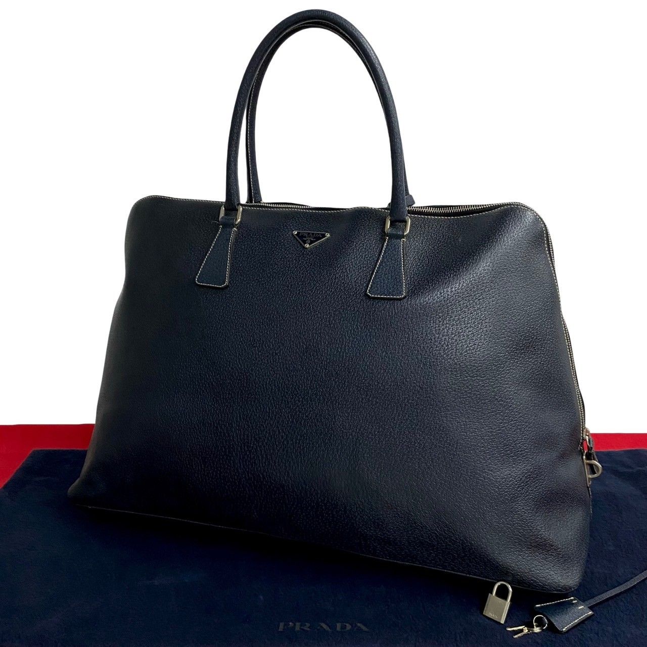 極 美品 袋付き PRADA プラダ 三角ロゴ レザー 本革 ハンドバッグ 