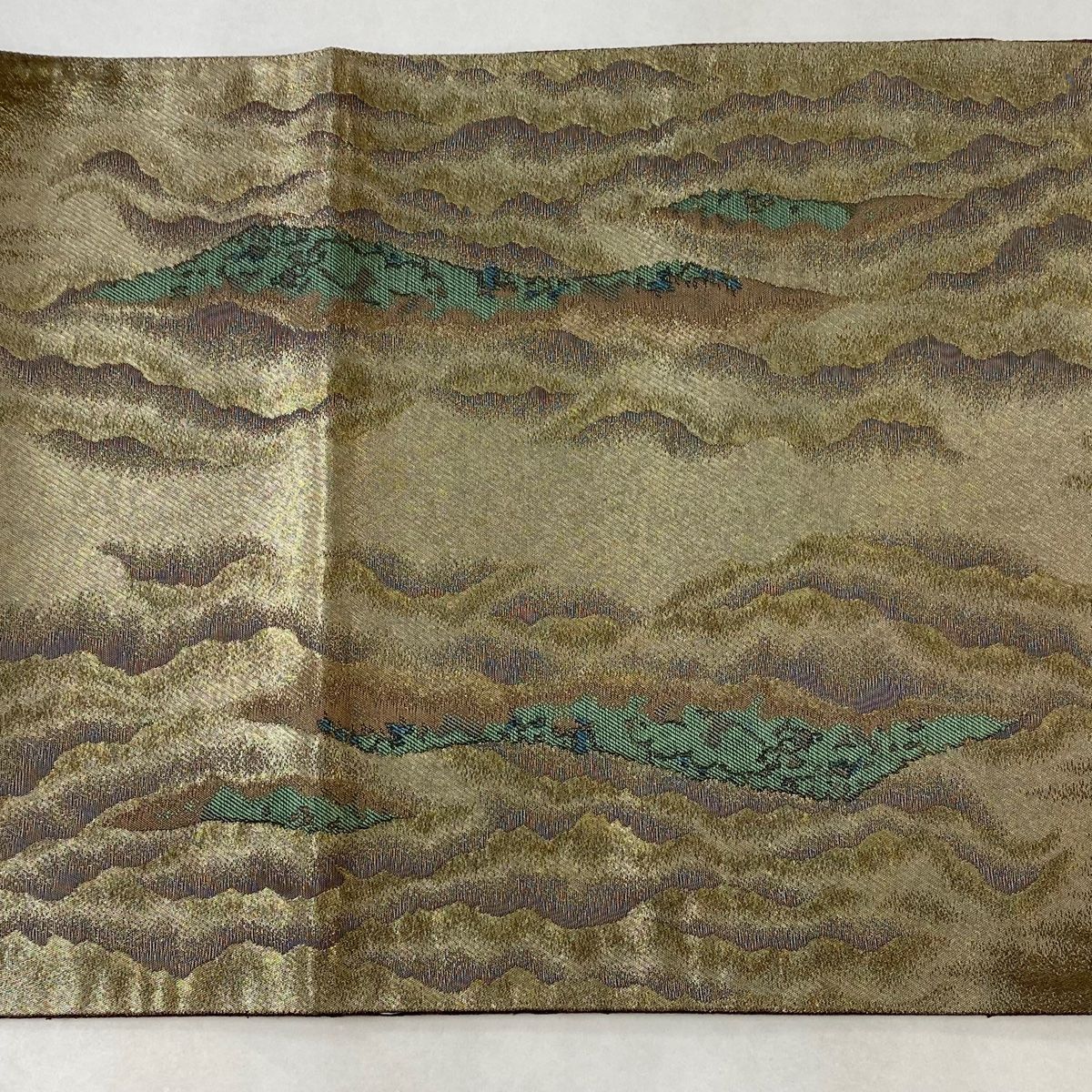 袋帯 美品 逸品 じゅらく 落款 横山大観 神嶺不二山 金銀糸 箔 金色 