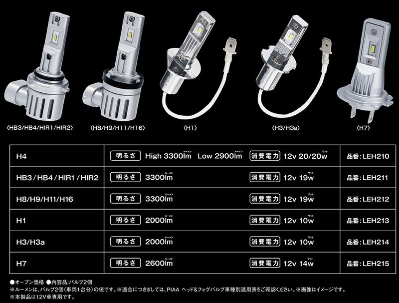 PIAAピアLEH215ヘッド&フォグ用LEDバルブ蒼白光6600K/明るさ2600lm車検対応H7コントローラーレス12V用3年保証