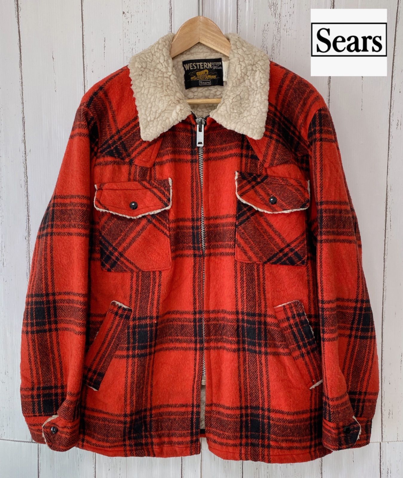 70s シアーズ Sears ボア ジャケット チェック 赤 黒 ブラック 70s シアーズ Sears ボア ジャケット チェック 赤 黒 ブラック
