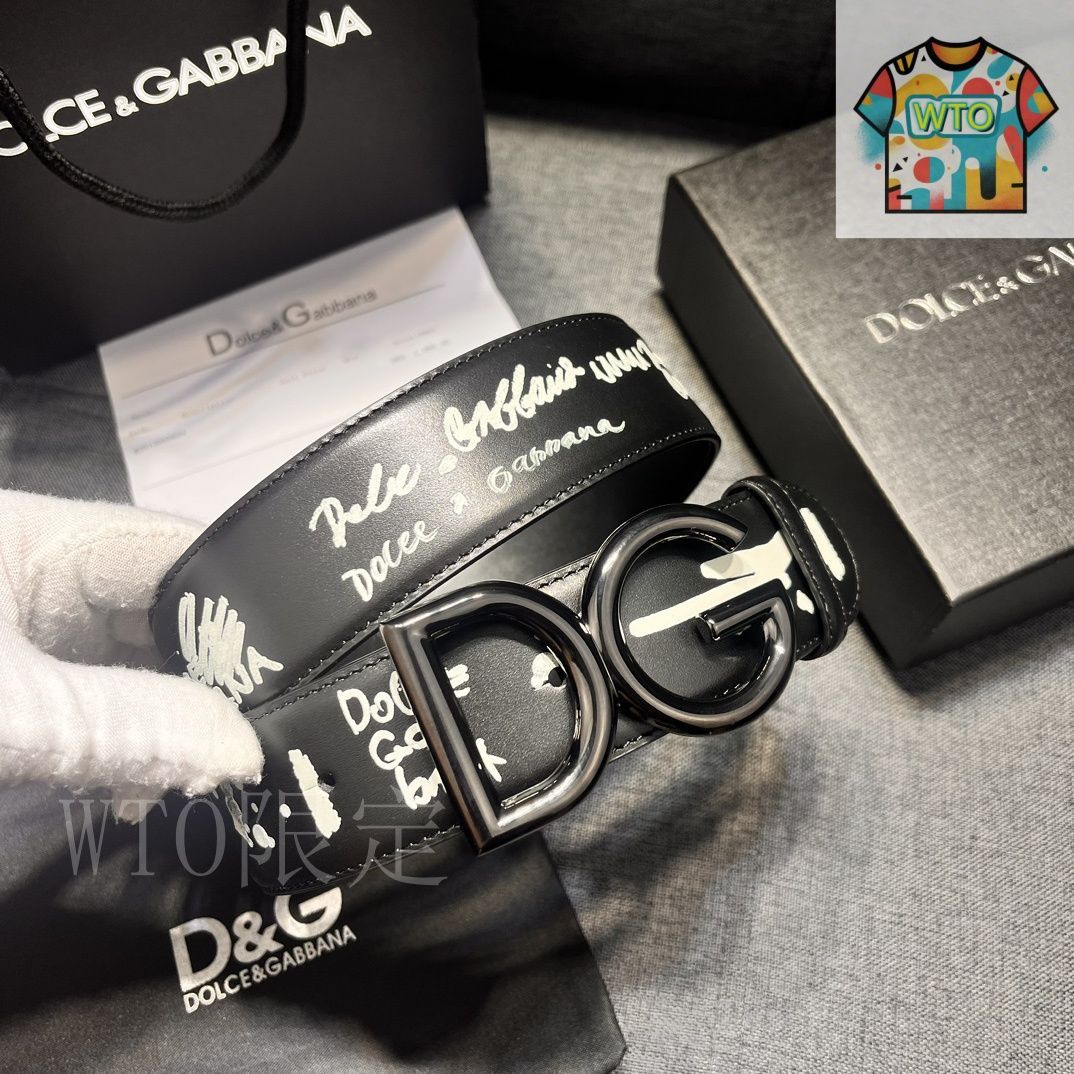 お値段交渉お気軽に✨うみか✨フォロー割さん DOLCE&GABBANA✨ベルト 今日WTO】Dolce&Gabbana 4.0cm ブラックプリント 小牛皮ベルト