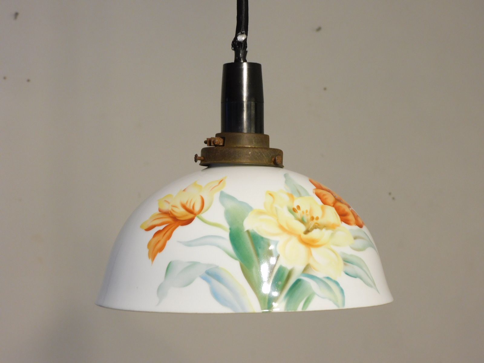 日陶 ノリタケ アールデコ 花の図 電笠 HK-a-05613 アンティーク 電傘 ランプシェード ランプセード 照明 ノリタケ