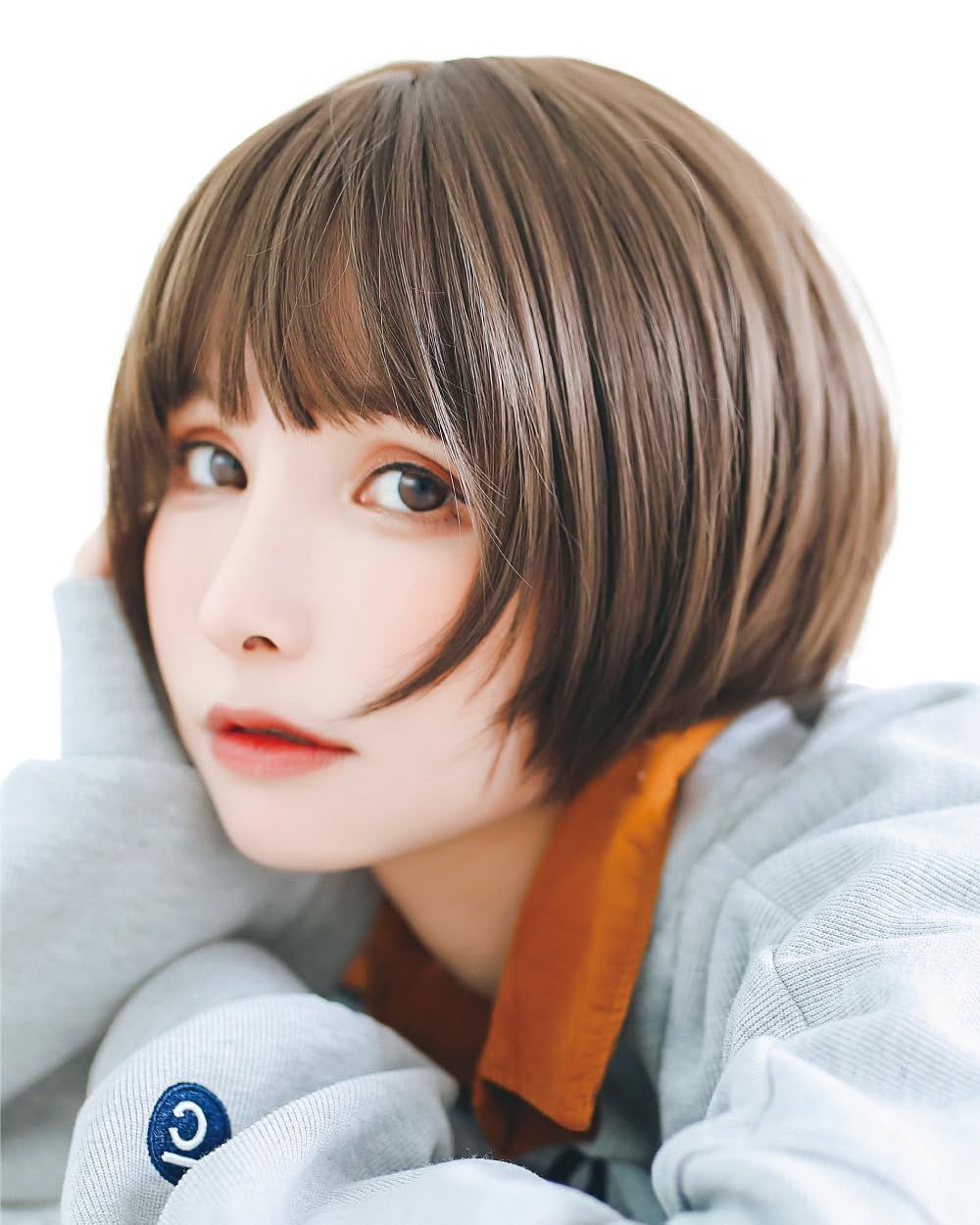 ラテ [TefuRe] ウィッグ ショート ボブ 耐熱 フルウィッグ 黒髪 ブラウン グレー ブルー 自然 丸いシルエット ウィッグネット 付 ラウンドショート ラテ D-3110-Lt
