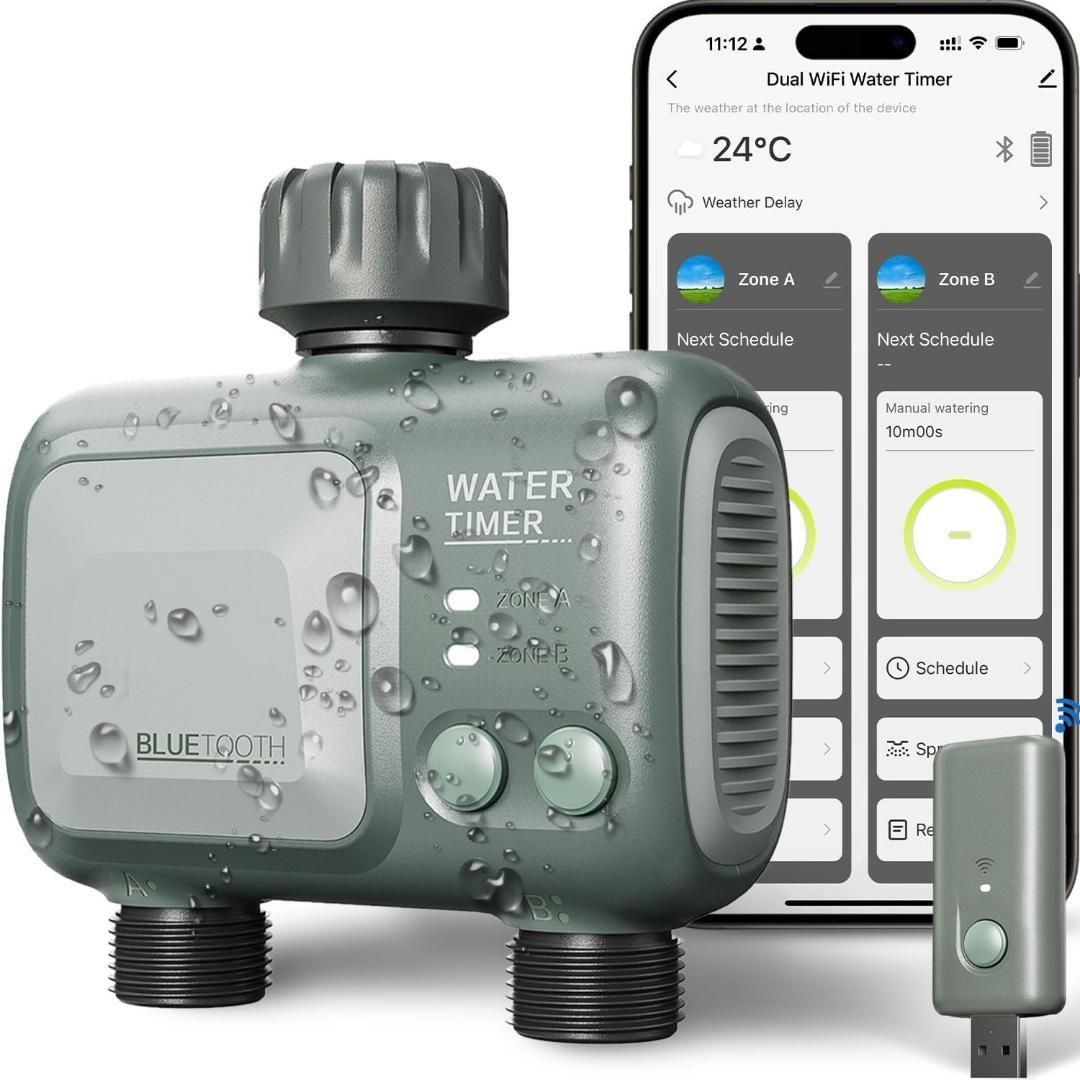 自動散水タイマー 散水ホース スプリンクラー 2 アウトレット ワイヤレス 自動散水タイマー WIFI 散水ホース スプリンクラー 2