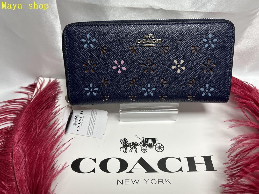 コーチ COACH 長財布 財布  シグネチャー パンチング 花柄  ネイビー系 プレゼント ハロウィン 贈り物  吉日 ギフト クリスマス 敬老の日 財布 レディース 新品未使用 C148 F31164 11