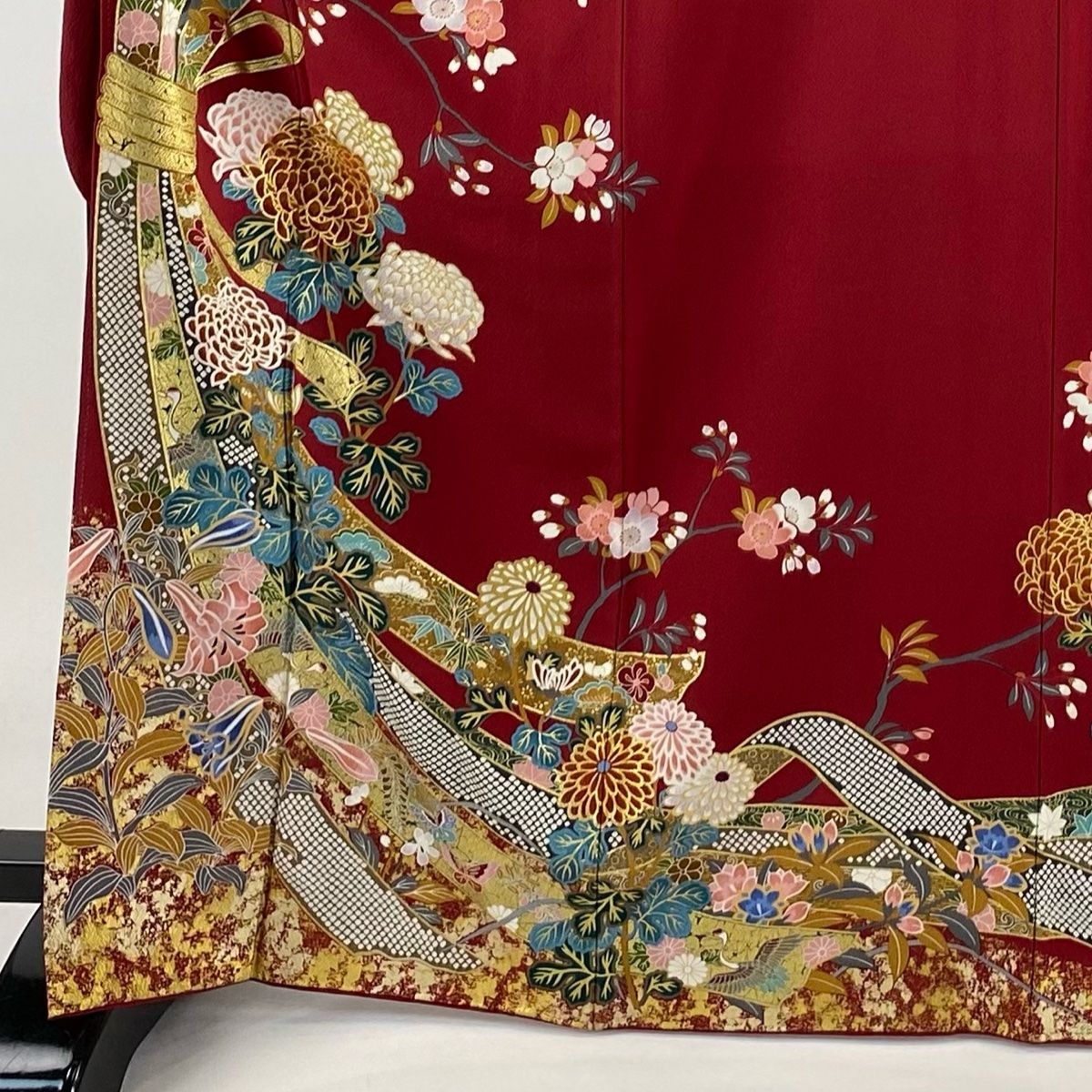 振袖 身丈166.5cm 裄丈68cm L 袷 束ね熨斗 菊 金糸 金彩 赤 正絹 秀品 MERCADOAVALIA_COM_BR