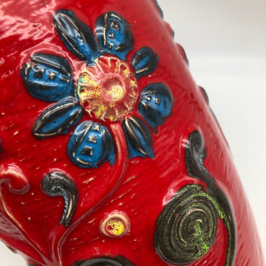 ss7611 【中古】 BAY.KERAMIK 花瓶 FAT LAVA 赤 高さ42cm