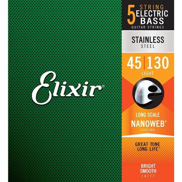 エレキベース弦 Elixir ベース弦 14777 NANOWEB 5弦 LONG SCALE LIGHT 45-130 STAINLESS