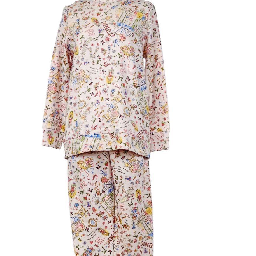 鴨居羊子パジャマ TUNIC 秋物 長袖パジャマ モックネック エイトロックリボンガール 43929 肌ピンク色