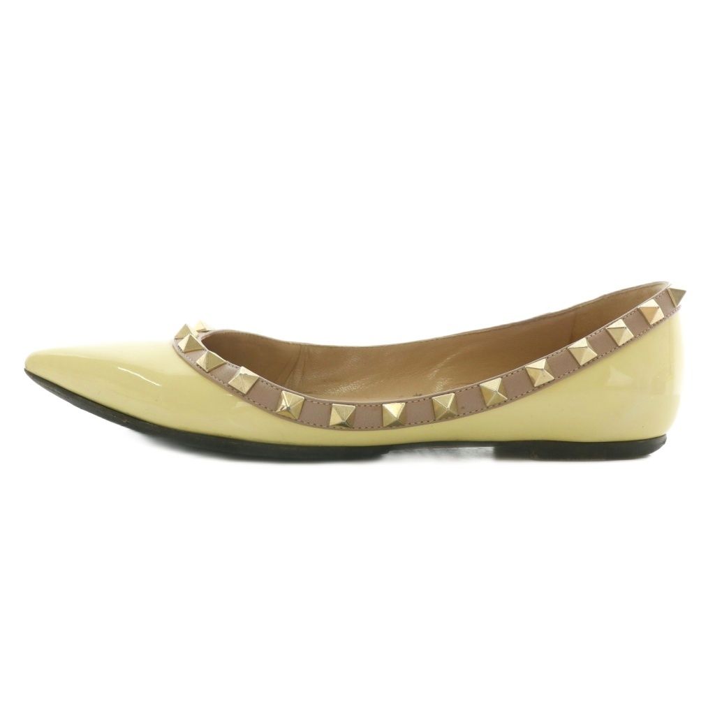ヴァレンティノ ガラヴァーニ パンプス フラット エナメル ポインテッドトゥ スタッズ 34.5 21.5 cm 黄色 イエロー XZ GY 11