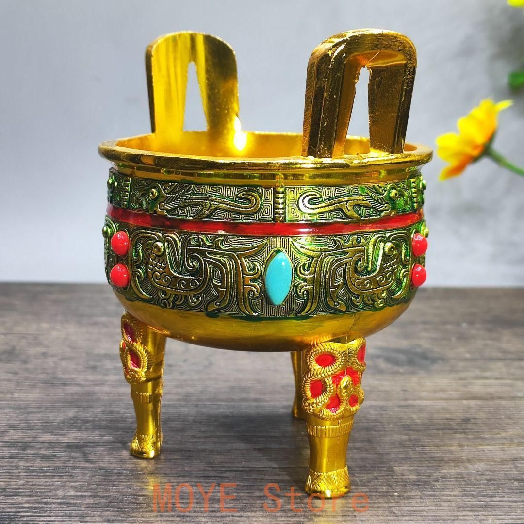 銅製 蘇工如意三足炉 盤香炉 檀香炉 茶道具 香道具 装飾品 工芸品 置物 銅製 蘇工如意三足炉 盤香炉 檀香炉 茶道具 香道具 装飾品