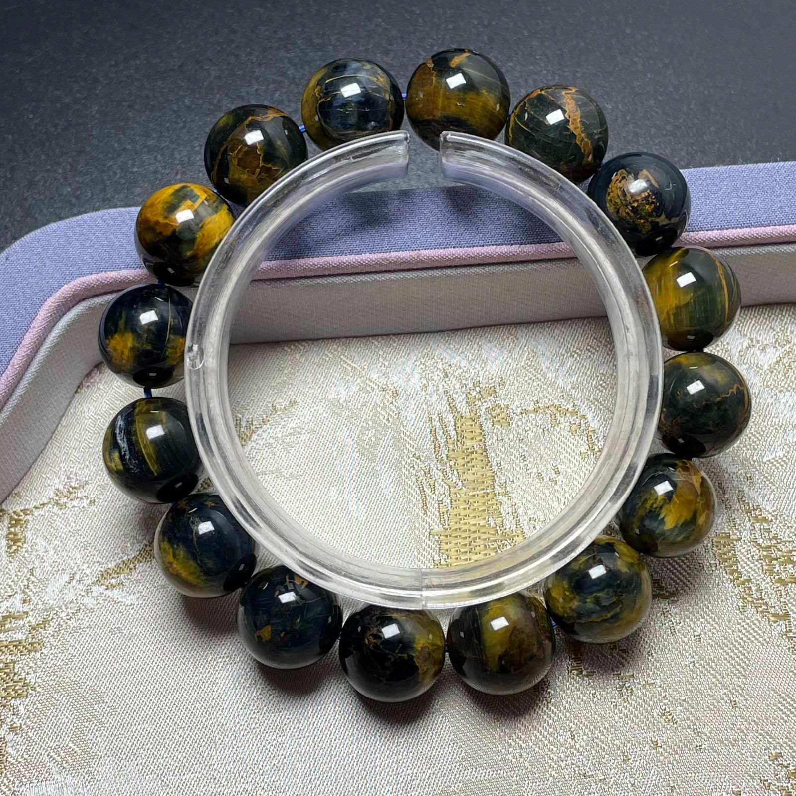 天然宝石【デニムーピータサイト】ブレスレット 天然石A 約13.4-14.8mm ZB7259