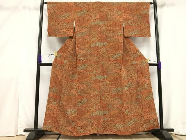 平和屋着物○男性 色無地 肥後煤竹色 鬼しぼ縮緬 正絹 逸品 CAAS7009yc