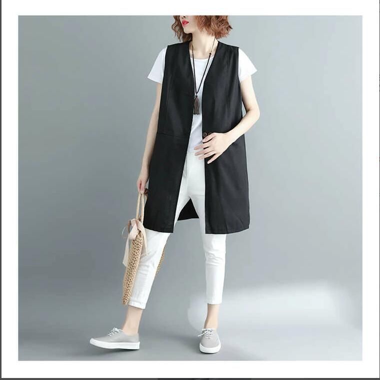 綿麻ジレ レディース 春夏 50代 ジレ ベスト ポケットある ロングジレ リネンベスト ノースリーブ コットンリネン トレンチベスト スーツベスト 無地 ジレンチ zj-ec-001.jpg