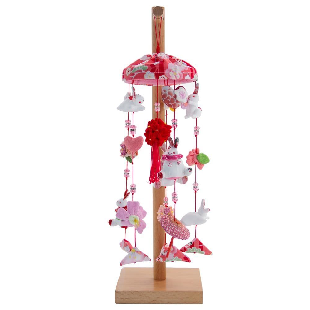 OKBABY つるし雛 つるし飾り 吊るし飾り 天然木製台付 高さ44cm かわいい ひなつるし 傘福 桃の節句 雛人形 ひな人形 手作り 初節句
