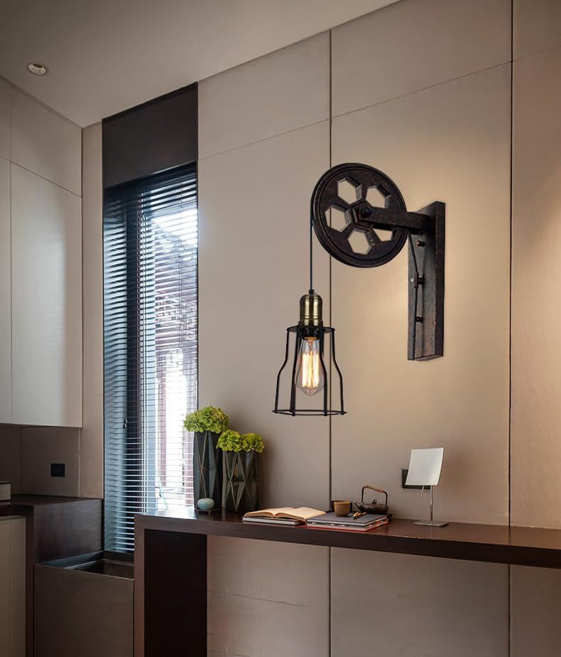 ランプ レストラン通路パブカフェ 壁 プーリー トイレ リビング レトロ ライト アンティーク ビンテージ 部屋 アメリカン雑貨 ブラジャー 間接照明 おしゃれ スチームパンク ガレージ 滑車 燭台 工業系 ブラケットライト LEE KY