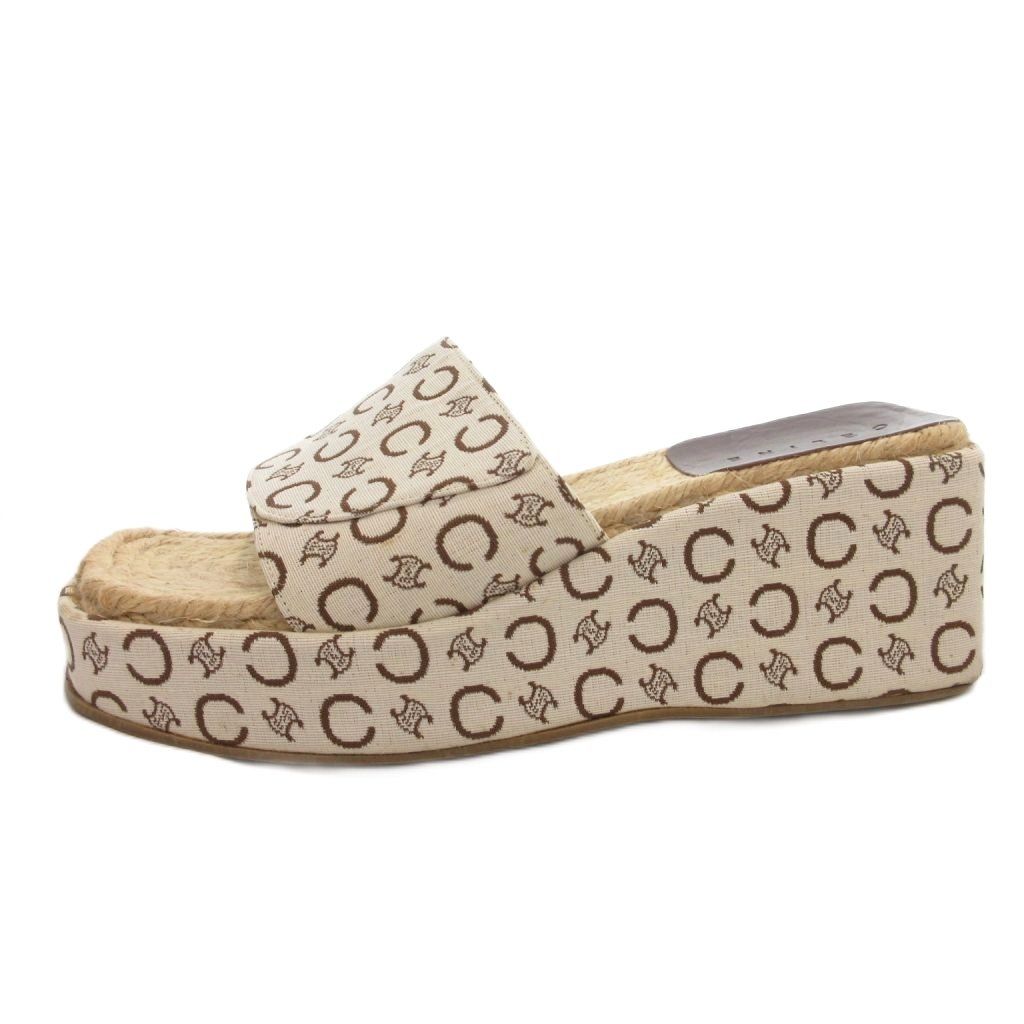 セリーヌ CELINE トリオンフ 厚底 サンダル キャンバス 36 白 ホワイト IBO82 |FF