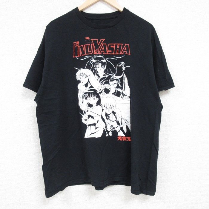 XL/古着 半袖 Tシャツ メンズ アニメ 犬夜叉 コットン クルーネック 黒 ブラック 24jun25 中古