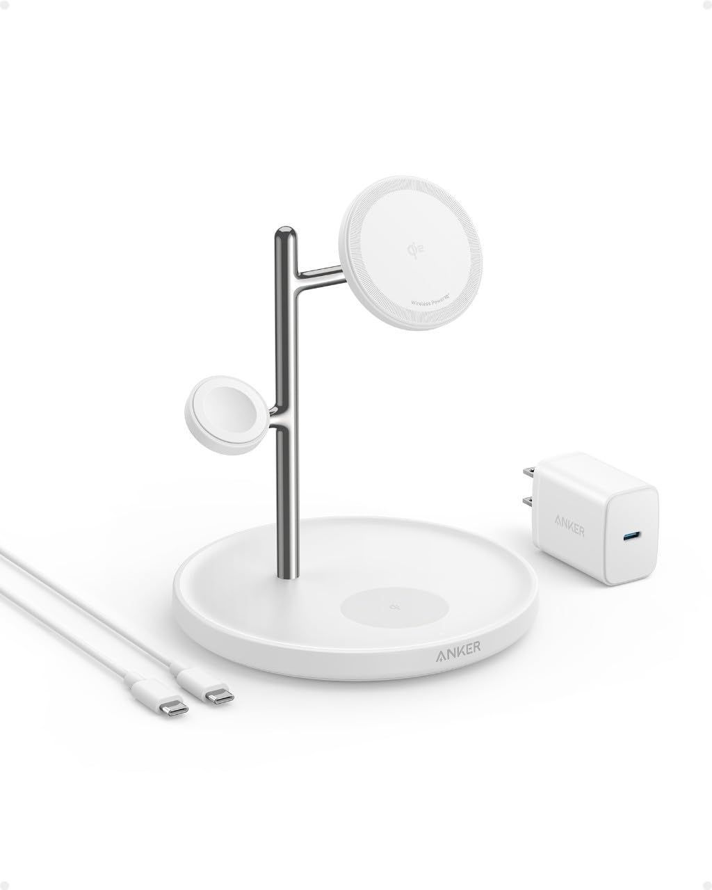 Anker MagGo Wireless Charging Station (3-in-1 Stand) Qi2対応 マグネット式 3-in-1 ワイヤレス充電ステーション/ワイヤレス出力/Apple Watchホルダー付 MagSafe対応 iPhon