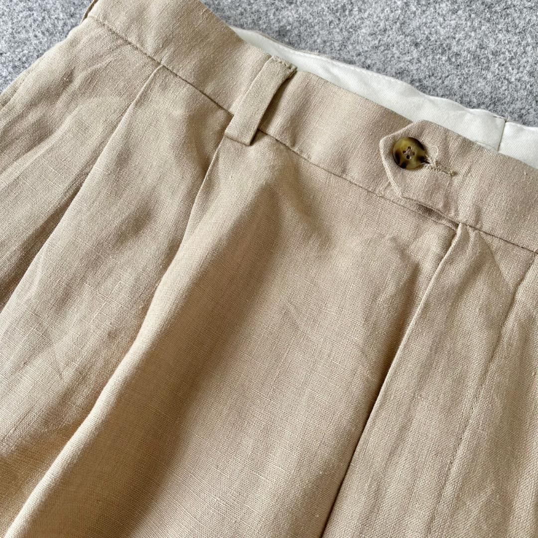 vintage】リネン 2タック ワイド スラックス ダブル ベージュ W36