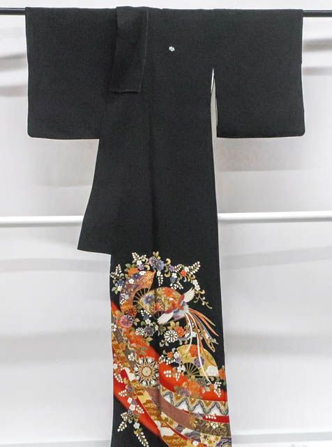 SK-084 黒留袖 比翼仕立て 広衿 作家物 家紋 衣桁 鳳凰 立花 華唐草