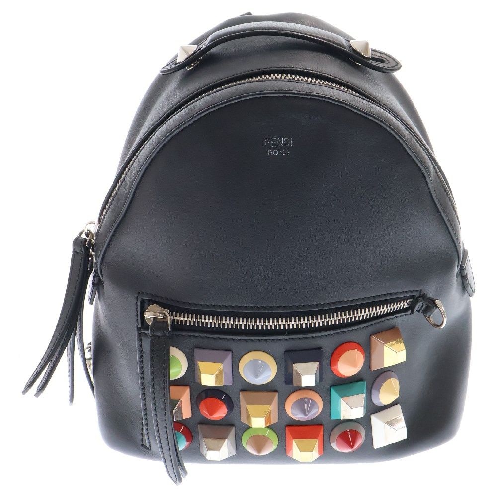 FENDI (フェンディ) スタッズ付き レザーバッグパック リュック 