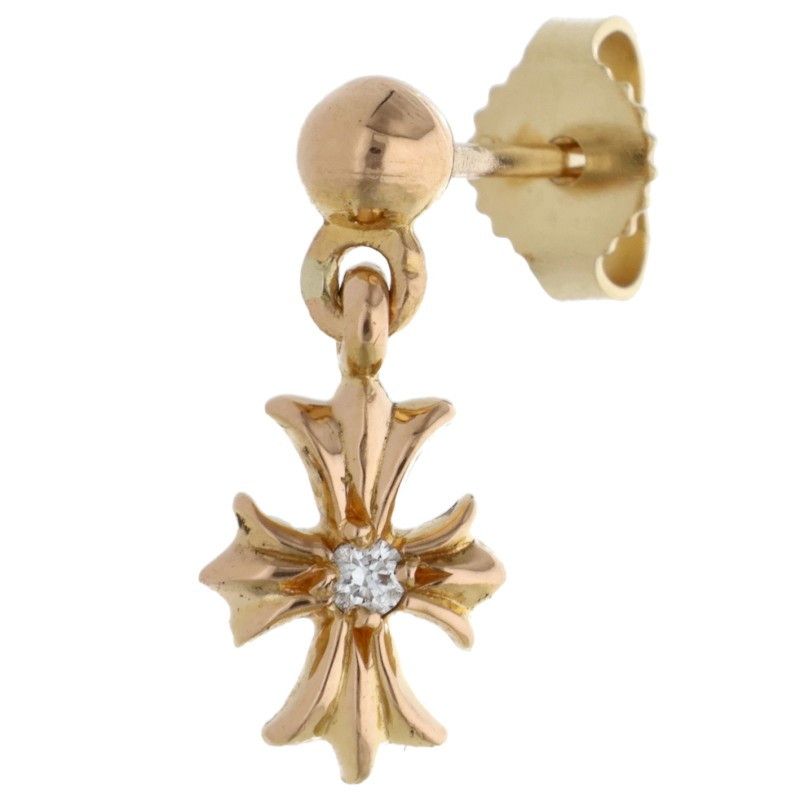 クロムハーツ 22K TNY E CH PLS DIA|タイニーECHプラスドロップ 1ダイヤ|ゴールドピアス メンズ