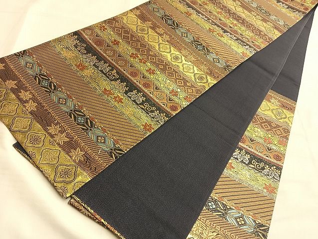 平和屋着物○六通柄袋帯 唐織 横段吉祥紋 金糸 正絹 逸品
