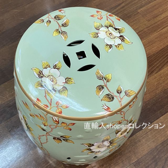 ☆秋のお買得セール中!☆ 陶器製 シノワズリスツール 高さ44cm 花台