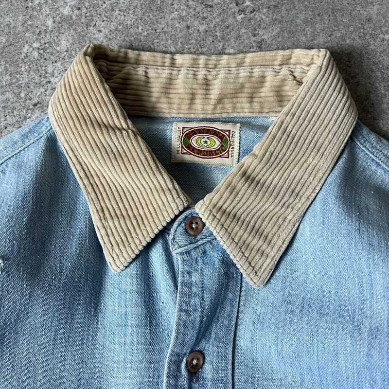 80s 旧タグ BANANA REPUBLIC コーデュロイ 切替 長袖 デニム