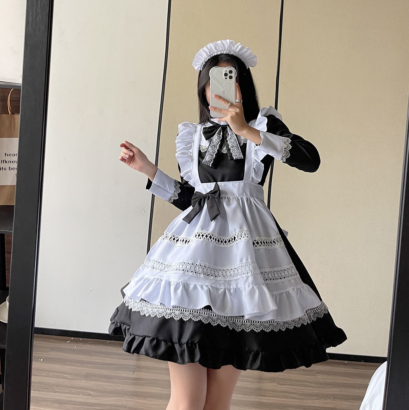 メイド服ワンピースロリータフリルコスプレ衣装エプロン撮影レース英国風ハロウィン長袖仮装女装大きいサイズ