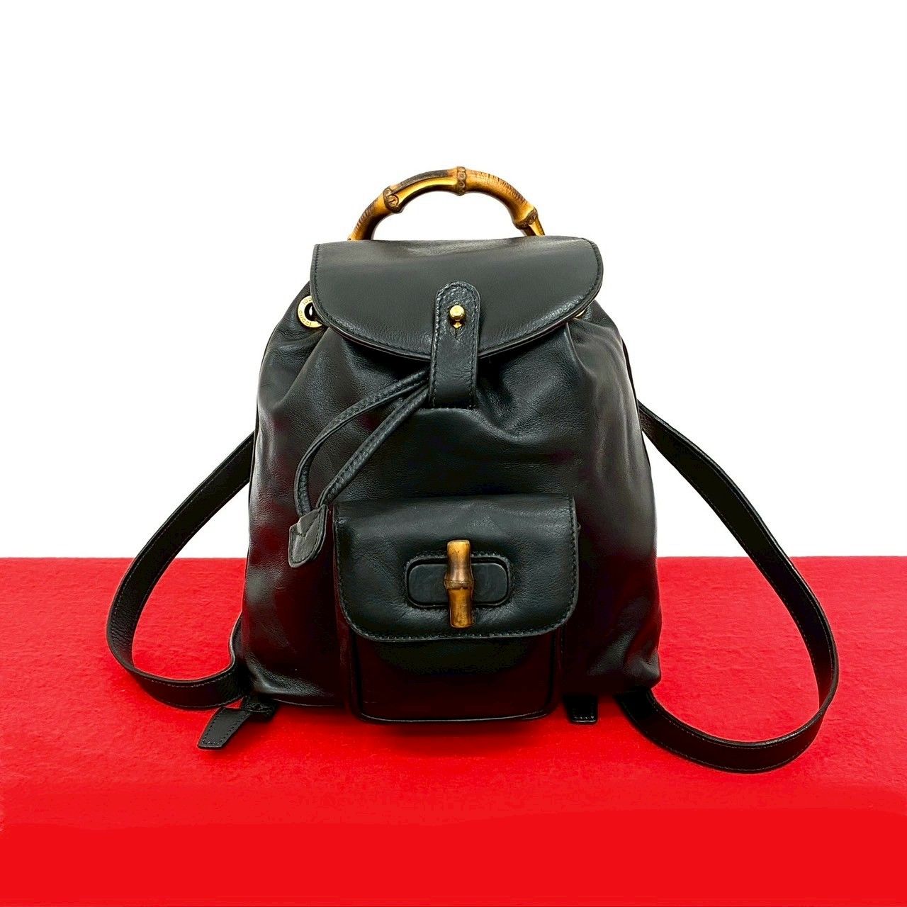 美品 グッチ リュック バンブー オールレザー 巾着 ユニセックス ブラウン 極 美品 GUCCI グッチ オールドグッチ ヴィンテージ バンブー