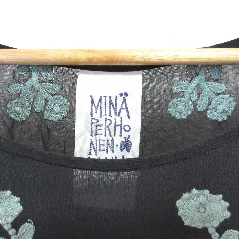 美品★ミナペルホネンランドリー bonheur 刺繍ワンピース グリーン 38 美品☆ミナペルホネンランドリー bonheur 刺繍ワンピース