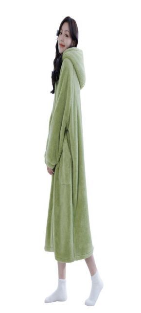 MiniZaru 着る毛布 ルームウェア 部屋着 レディース もこもこ ふわふわ 冬 あたたかい 厚手 長袖 可愛い フード付き 625 グリーン M