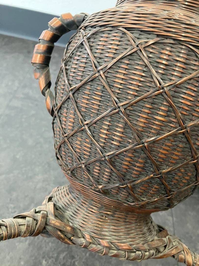 節約 古美術 生花 竹籠 花籠 唐物 花器 三足 古道具 籐