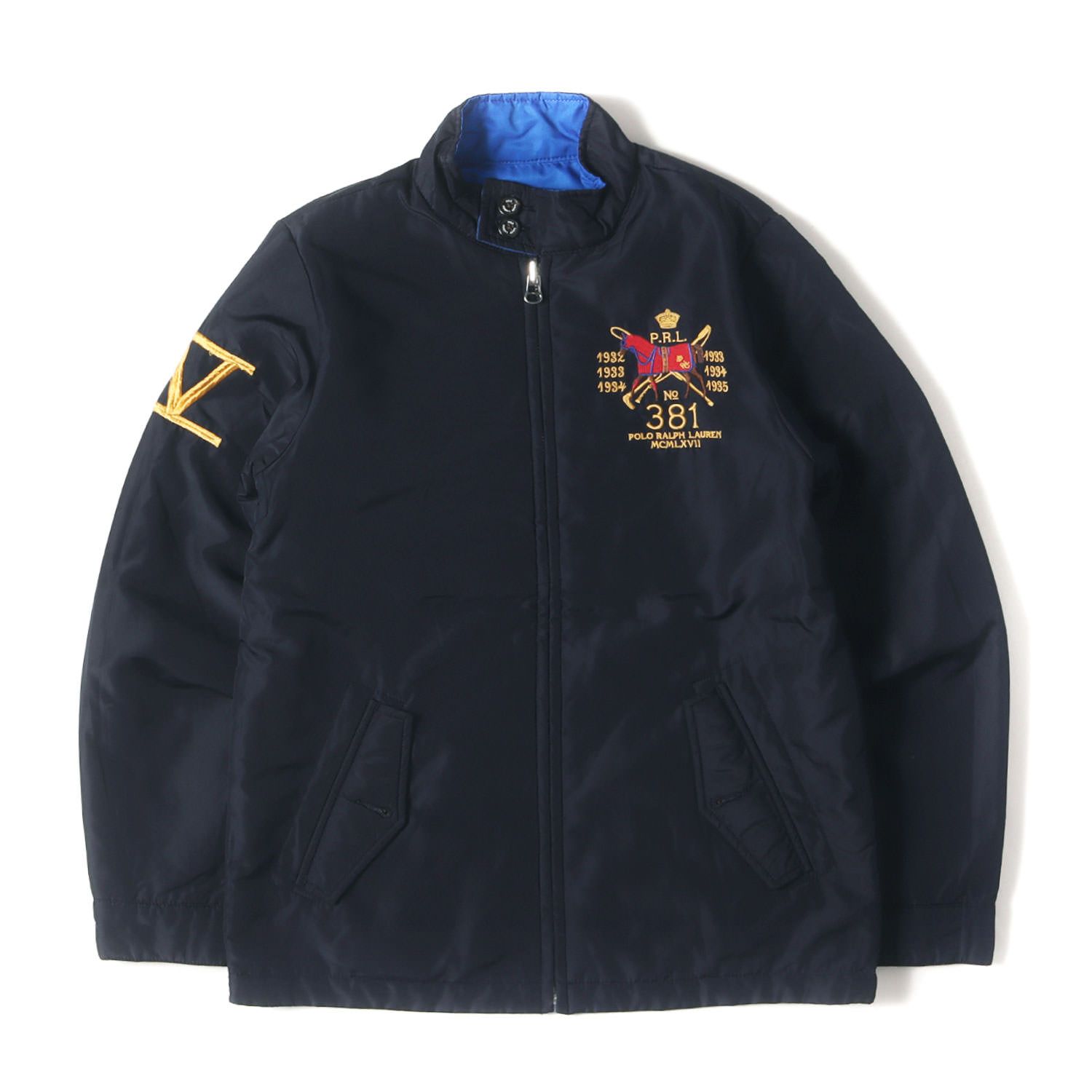 POLO Ralph Lauren ポロ ラルフローレン ジャケット サイズ:BOYS 160(メンズS位) 00s エンブレム刺繍 リバーシブル 中綿 スイングトップ ネイビー ブルー アウター ブルゾン 上着【メンズ】