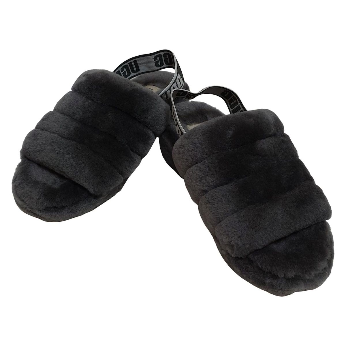 UGG アグ サンダル 25 レディース フラッフ イヤー スライド 1095119 ダークグレー ムートン