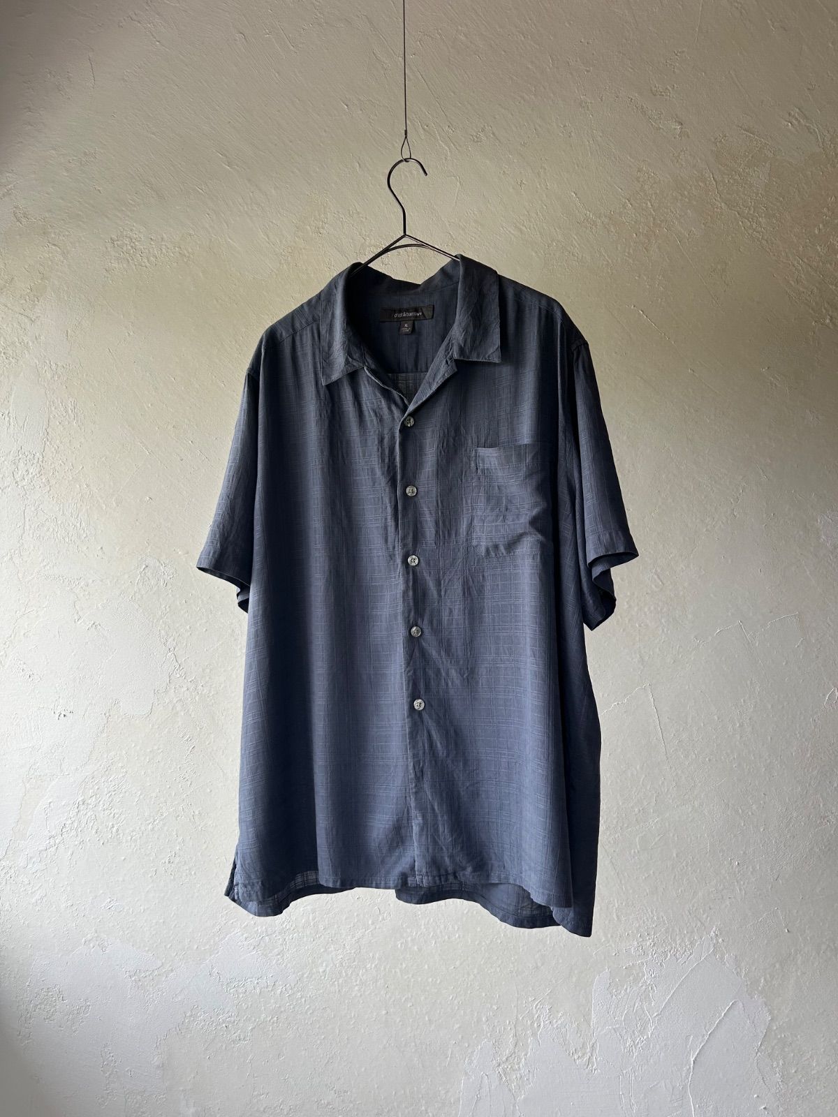 croft&barrow S/S open collar silk shirt blue クラフトバロー