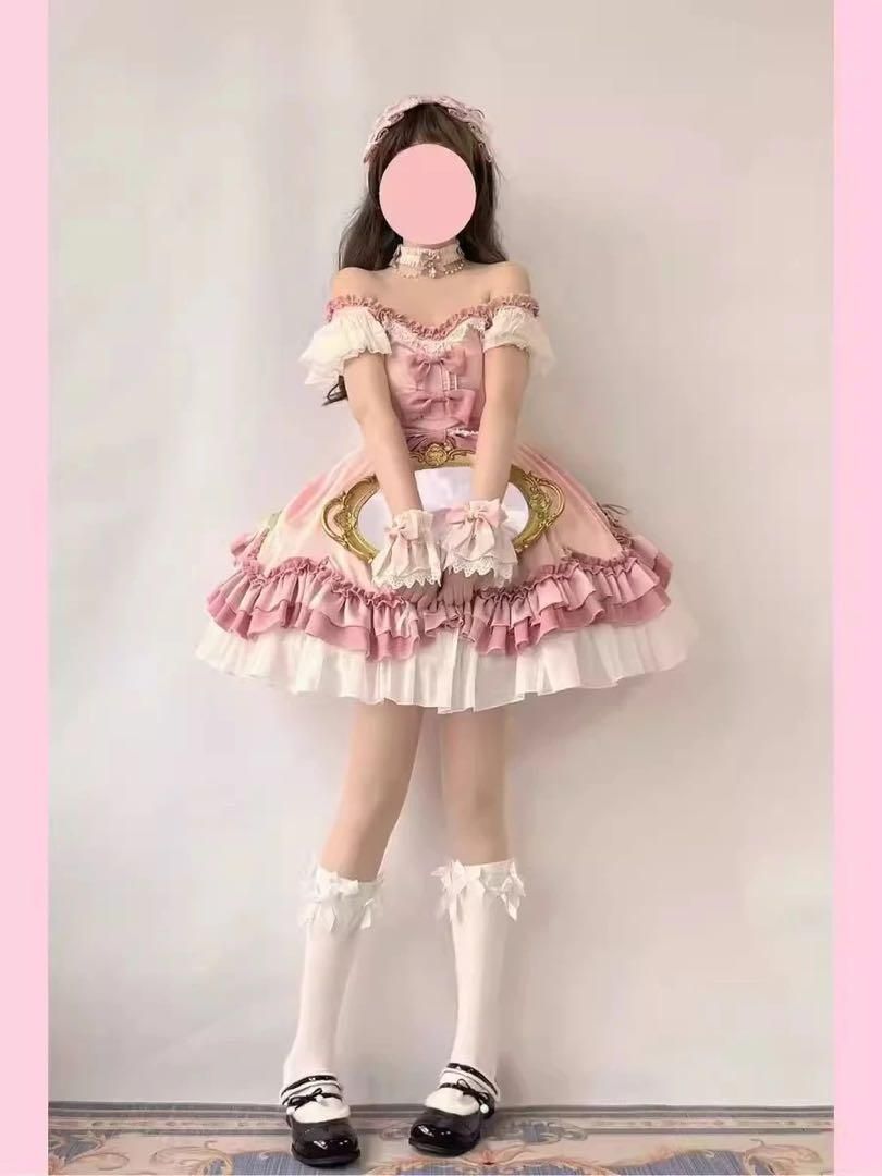 ピンク フリル付きロリータドレス 半袖 ゆめかわいい 姫 お嬢様 森ガール 仮装 ピンク フリル付きロリータドレス 半袖 ゆめかわいい 姫 お嬢様