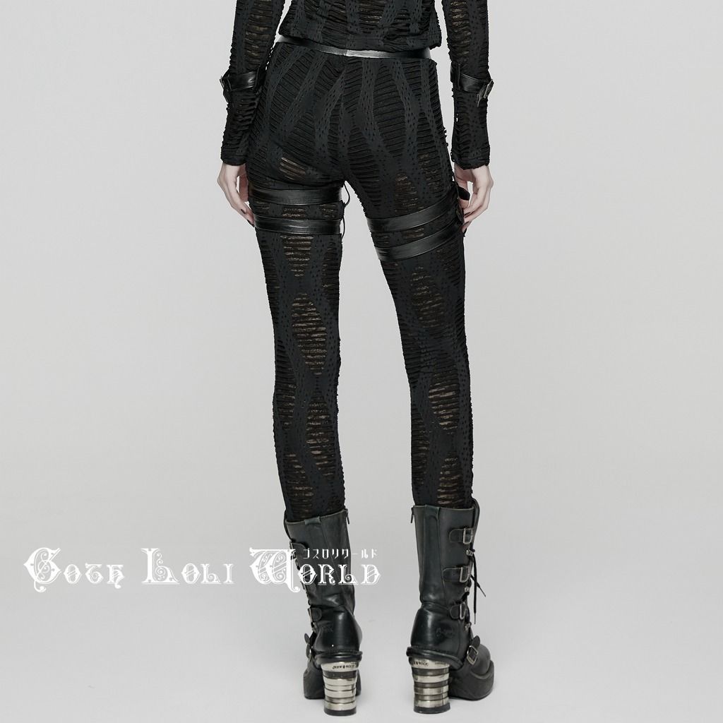 ゴスロリワールド WK-743DDF-BK パンク ロック ファッション ベルト ダメージ レギンス スキニー ロングパンツ ゴシック ビジュアル系 V系 モード系